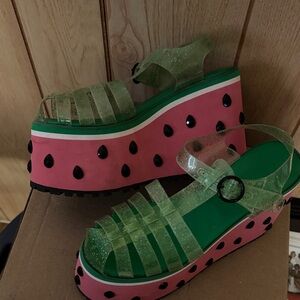 Sugar Thrillz Glittery Green and Pink Platform Sandals